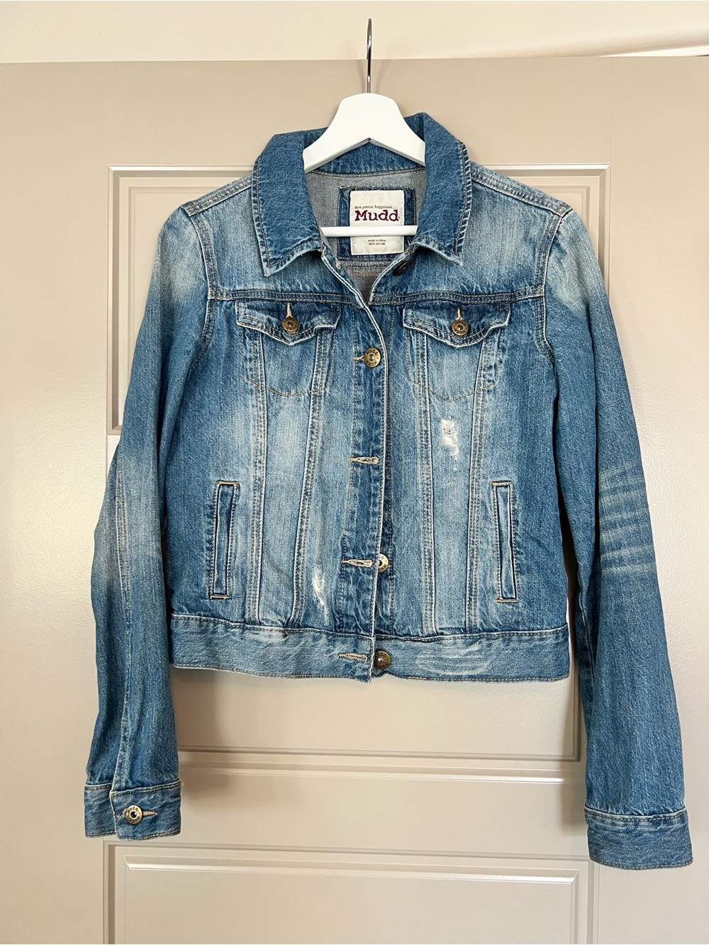 Mudd Faded Blue Distressed Denim Jacket